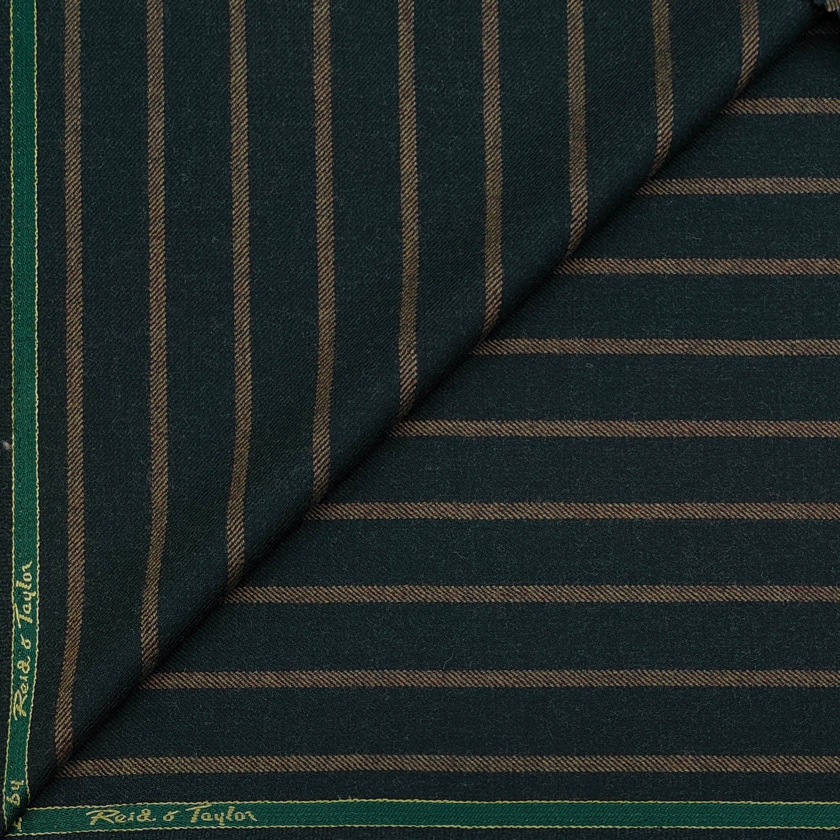 Tweed Blazer Fabric Reid N Taylor Premium 100% Wool Chalk Stripe Colour Bronze Brown N Emerald Green