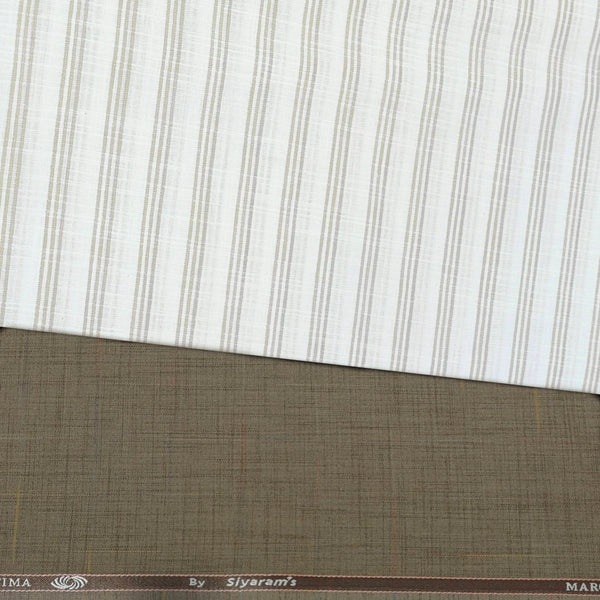 Pant Shirt Combo Pack Siyaram Brown Pant, Lining Poly Cotton Brown N White Shirt Fabric