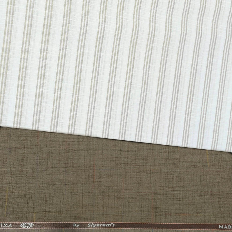 Pant Shirt Combo Pack Siyaram Brown Pant, Lining Poly Cotton Brown N White Shirt Fabric