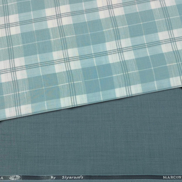 Pant Shirt Combo Pack Siyaram Cadet Green Pant, Broad Check Poly Cotton Mint Green N White Shirt Fabric