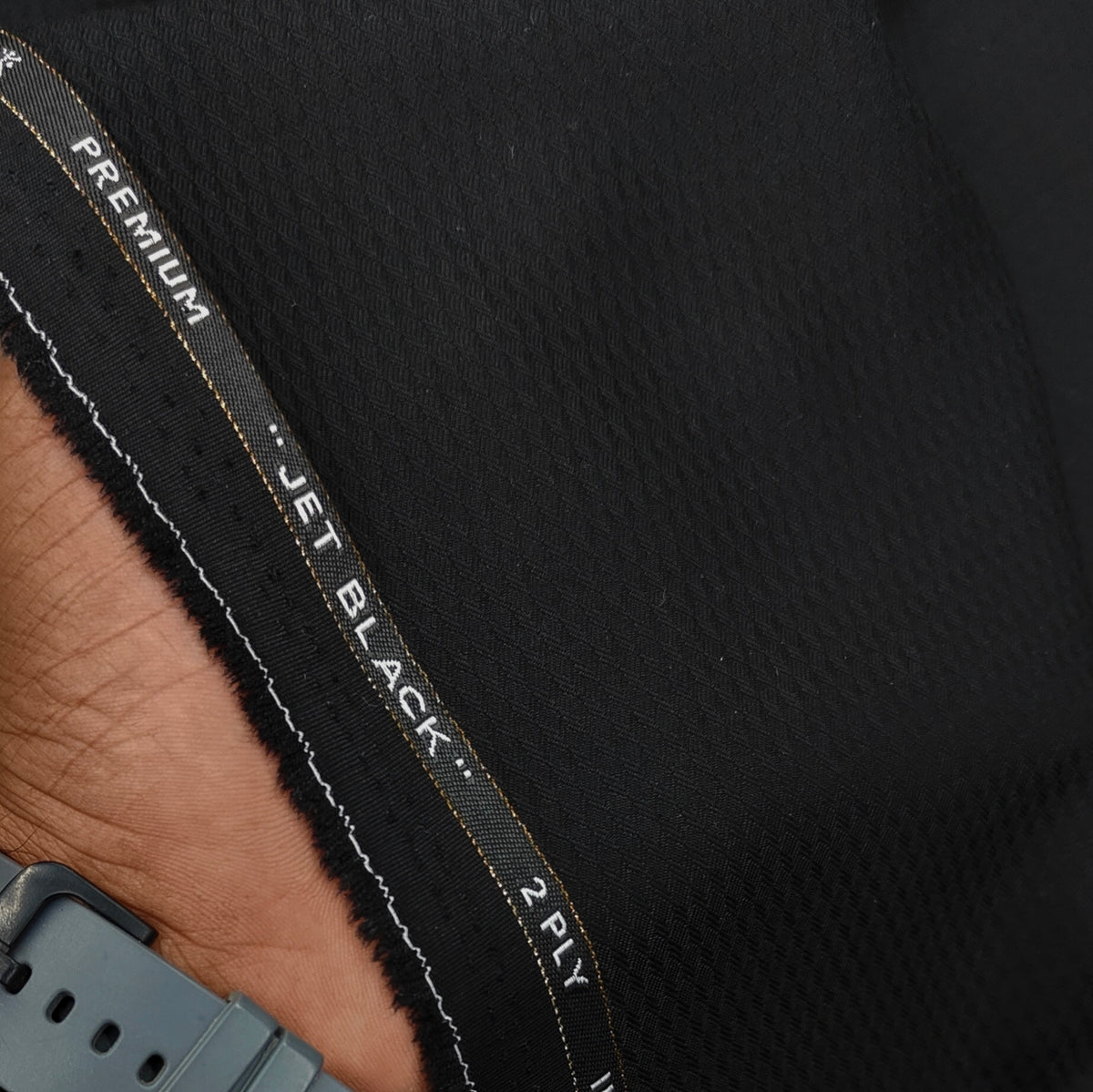 Canetti Italy Luxury 2Ply TR Dobby Suiting Fabric Colour Black