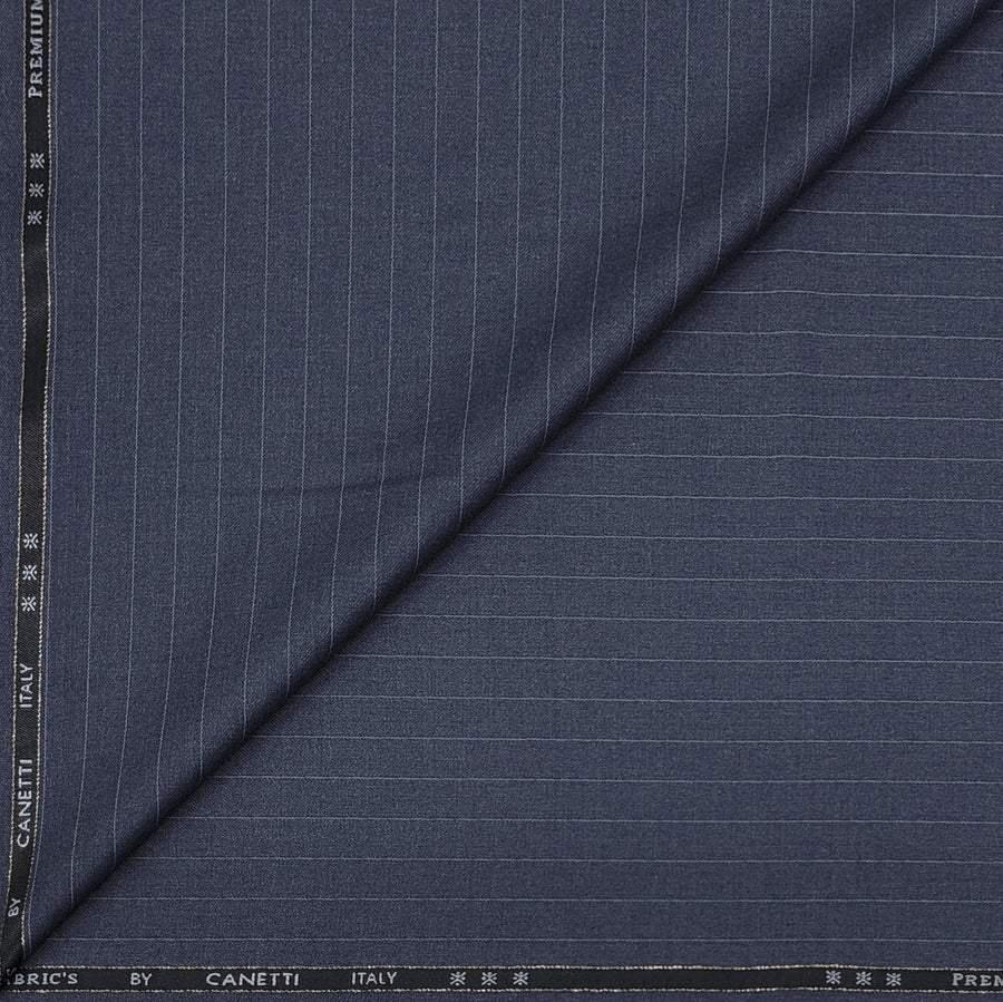 Canetti Italy Luxury 2Ply TR Fine Stripes Suiting Fabric Colour Greyish Blue