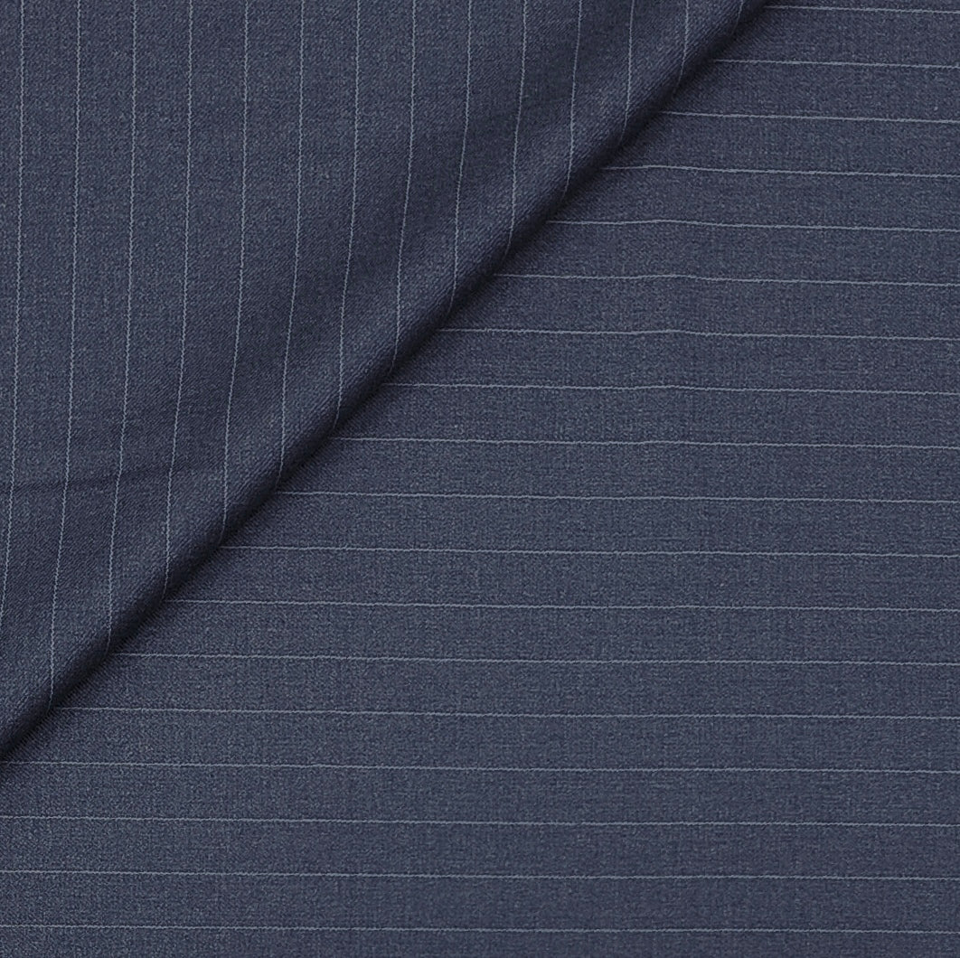 Canetti Italy Luxury 2Ply TR Fine Stripes Suiting Fabric Colour Greyish Blue