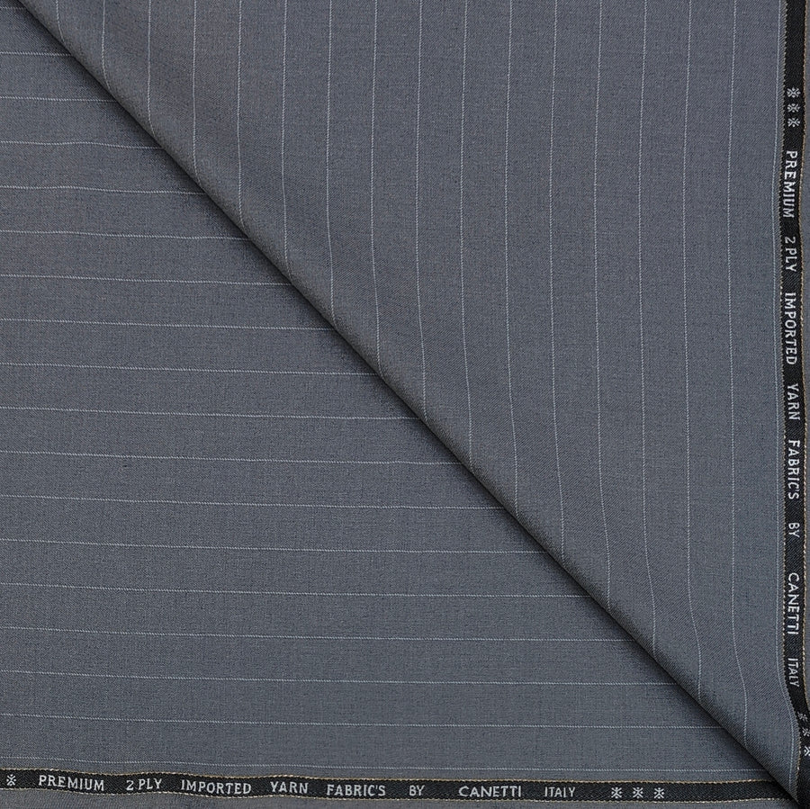 Canetti Italy Luxury 2Ply TR Broad Stripes Suiting Fabric Colour Grey