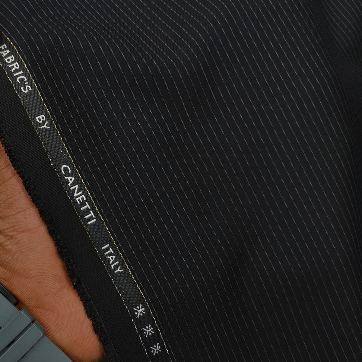 Canetti Italy Luxury 2Ply TR Pencil Stripes Suiting Fabric Colour Black
