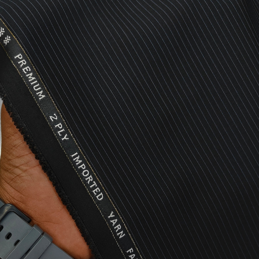 Canetti Italy Luxury 2Ply TR Pencil Stripes Suiting Fabric Colour Black