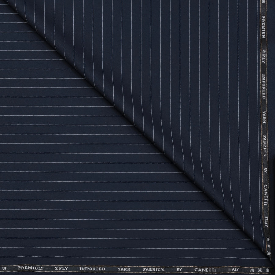 Canetti Italy Luxury 2Ply TR Fine Stripes Suiting Fabric Colour Midnight Blue