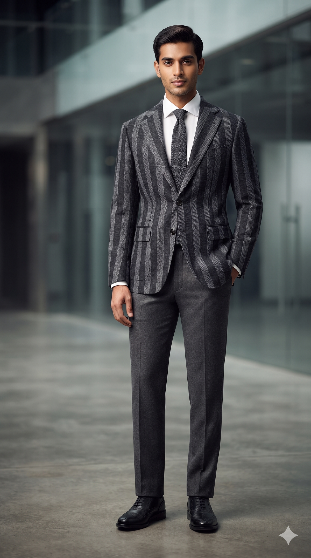 Tweed Blazer Fabric Raymond 100% Wool Patta Stripes With Hereingbone Colour Grey