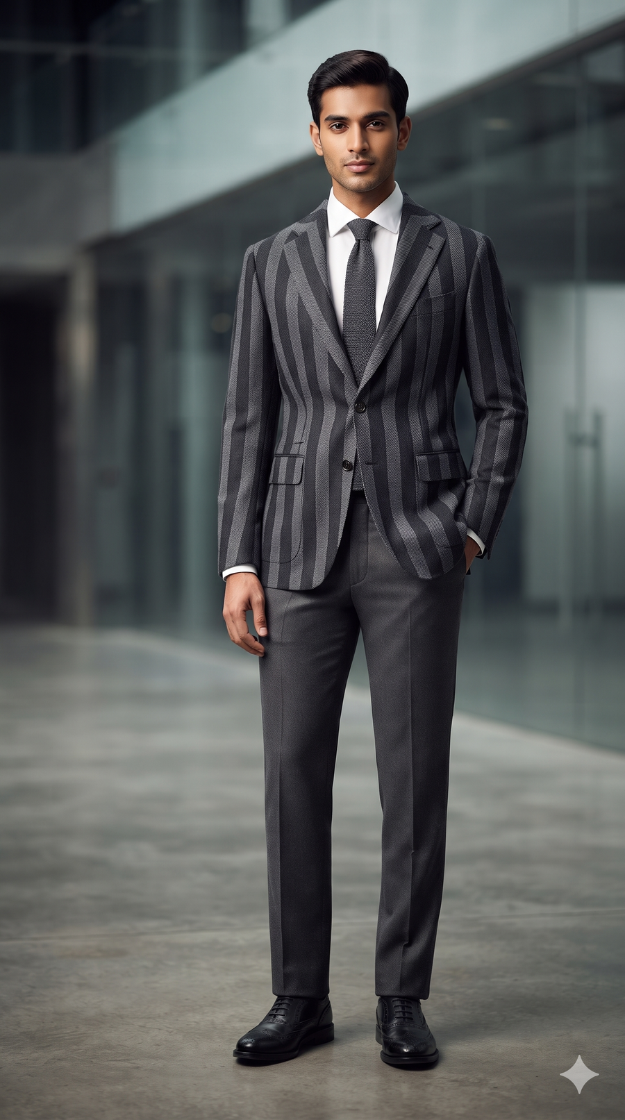 Tweed Blazer Fabric Raymond 100% Wool Patta Stripes With Hereingbone Colour Grey