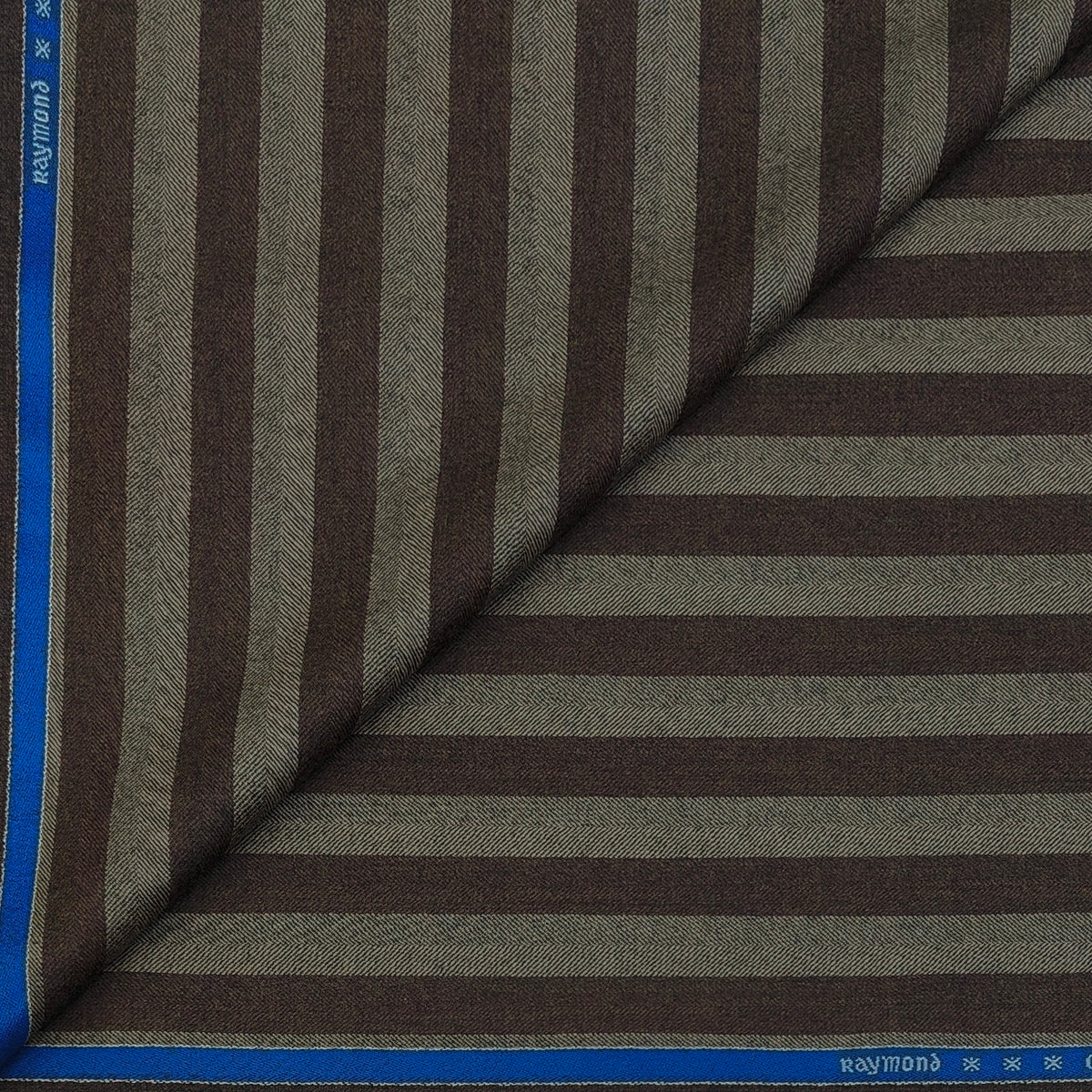 Tweed Blazer Fabric Raymond 100% Wool Patta Stripes With Hereingbone Colour Chocolate Brown N Khaki