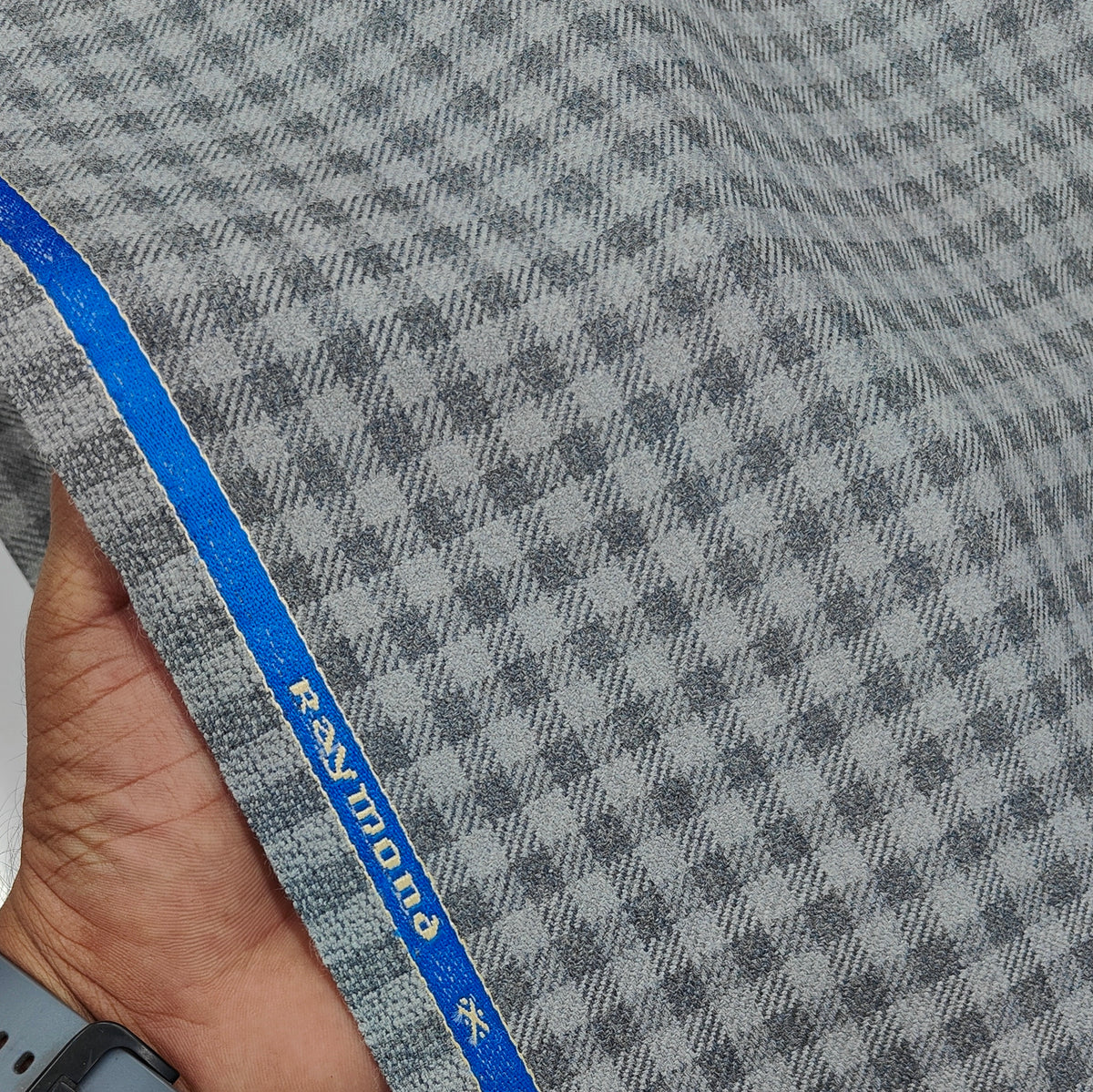 Tweed Blazer Fabric Raymond 52% Wool Windowpane Check Colour Grey