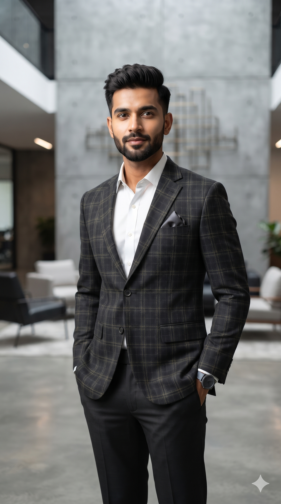 Tweed Blazer Fabric Raymond 100% Wool Check Colour Dull Black