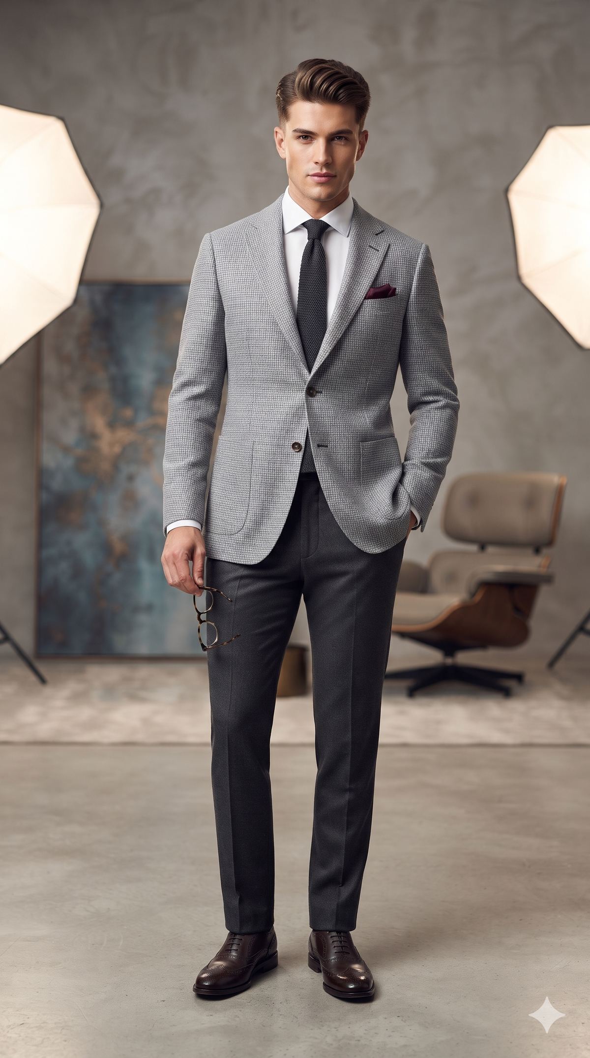 Tweed Blazer Fabric OCM Premium Wool Blended Micro Check Colour Grey