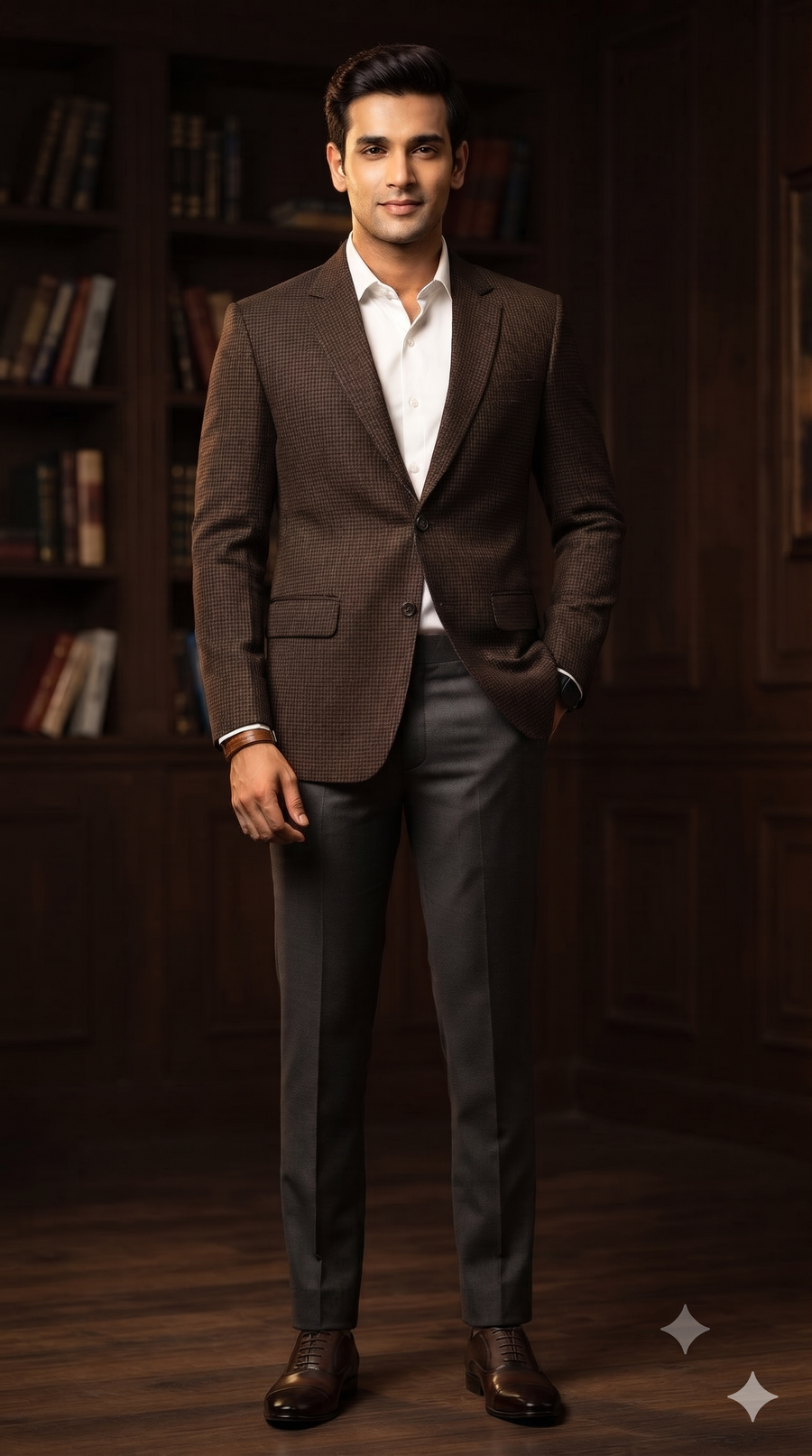 Tweed Blazer Fabric OCM Premium Wool Blended Micro Check Colour Coffee Brown