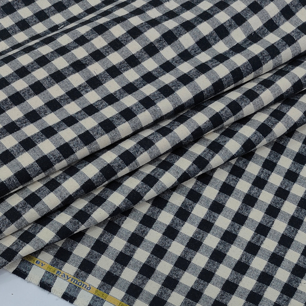 Warm Shirt Fabric Raymond Windowpane Check Colour Black N Off White