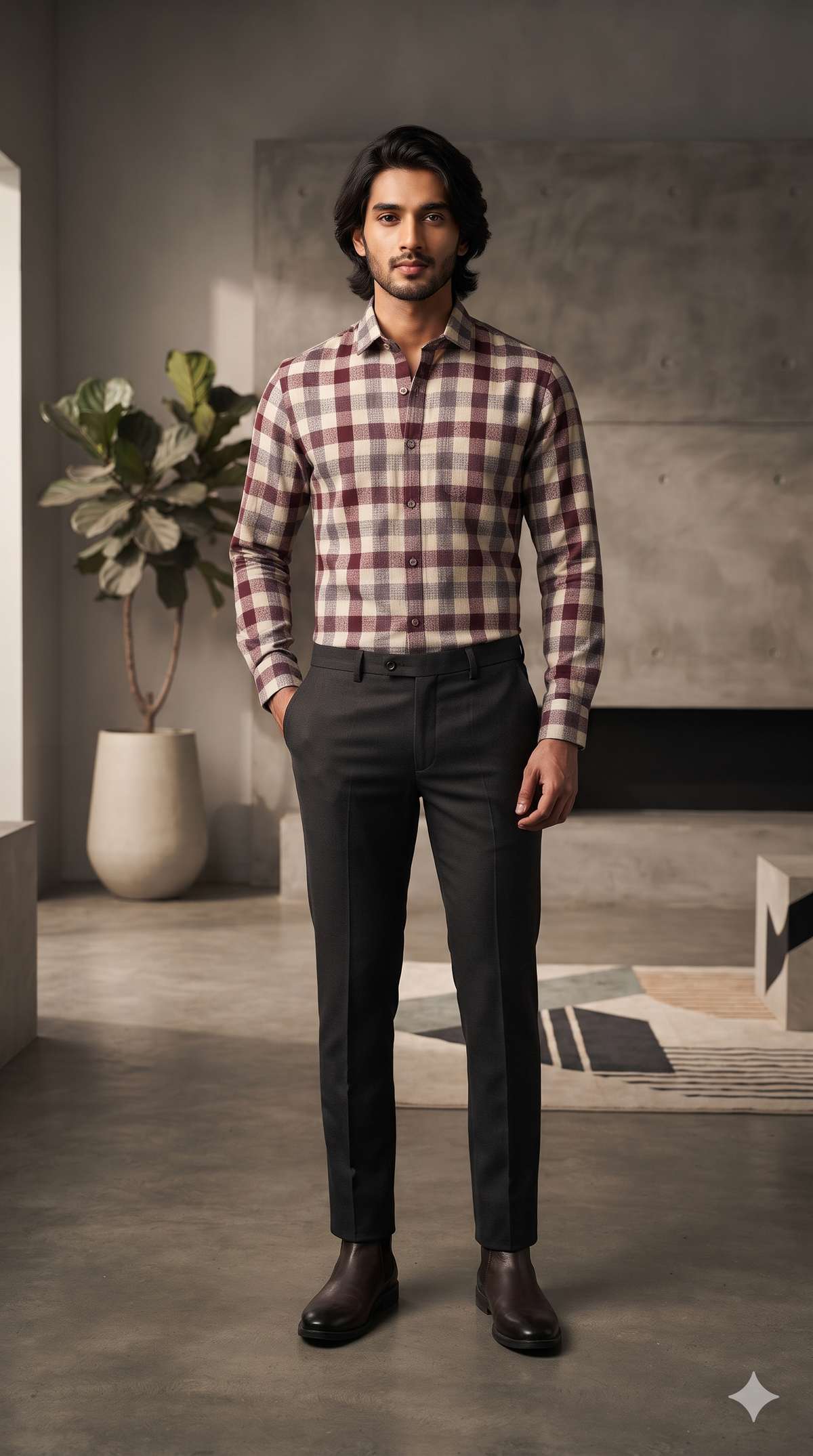 Warm Shirt Fabric Raymond Tartan Check Colour Cream N Lavender