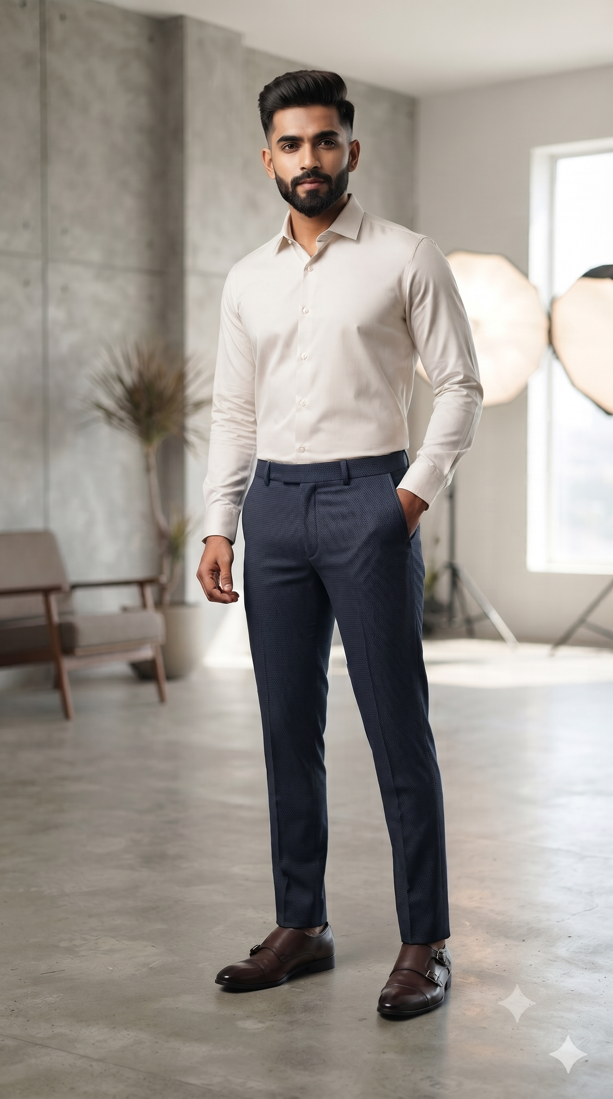 Trouser Fabric Raymond Pure Cotton Stretchable Dobby Color Midnight Blue