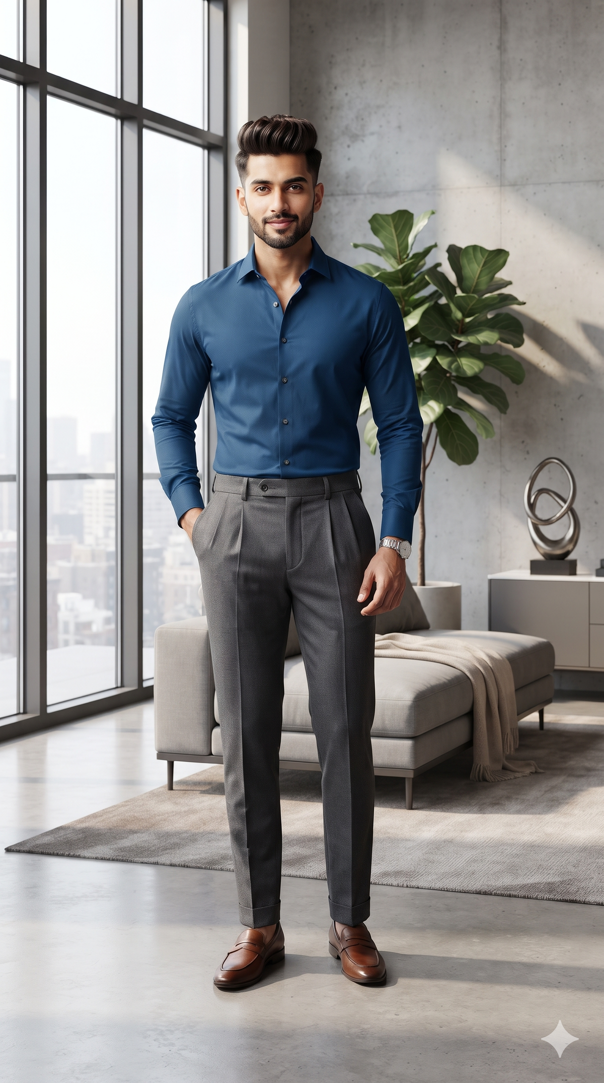 Shirt Fabric ManTire Men's Premium Polyester Viscose Soft Plain Color Sapphire Blue