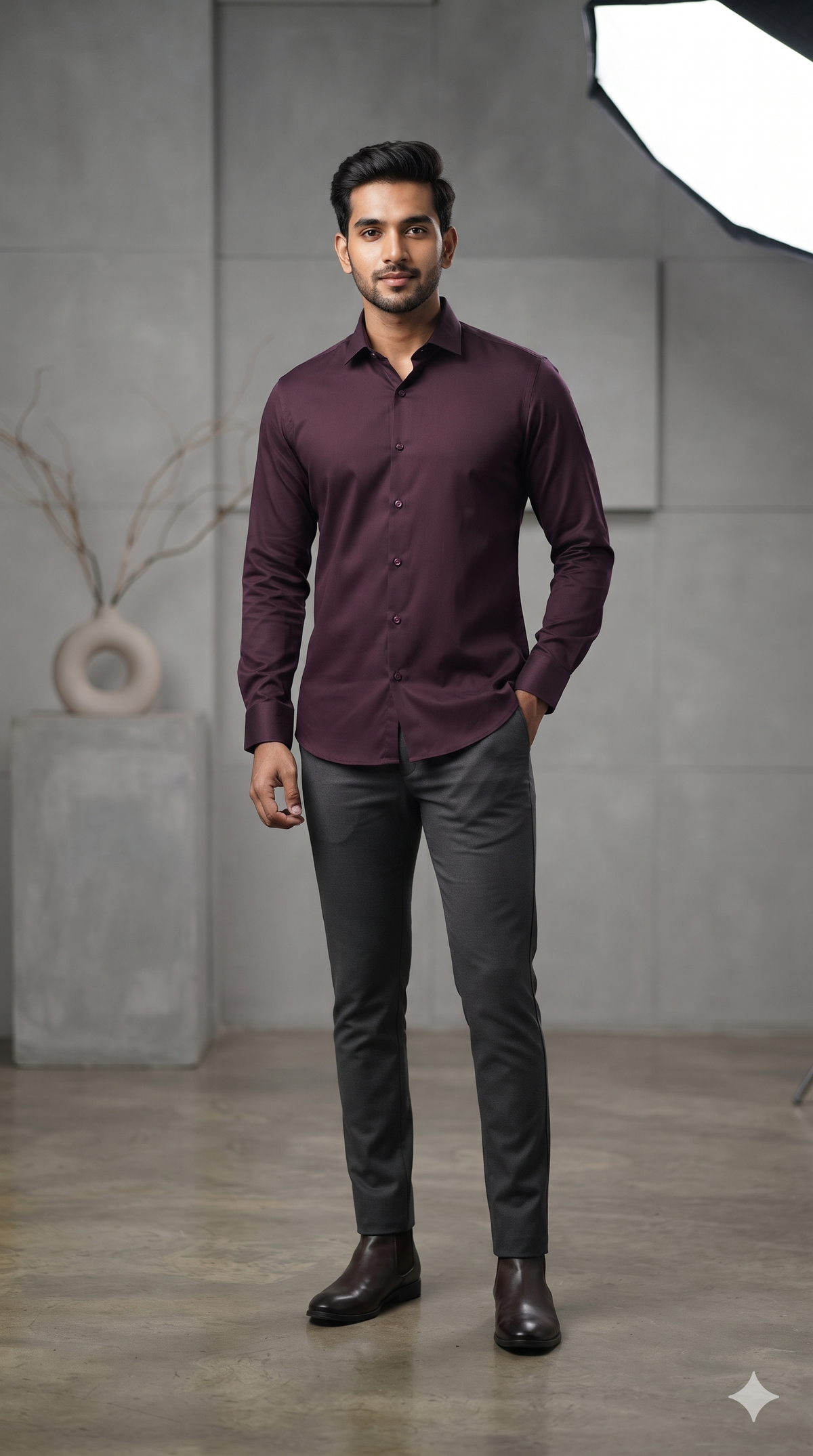 Shirt Fabric ManTire Men's Premium Polyester Viscose Soft Plain Color Dark Wine