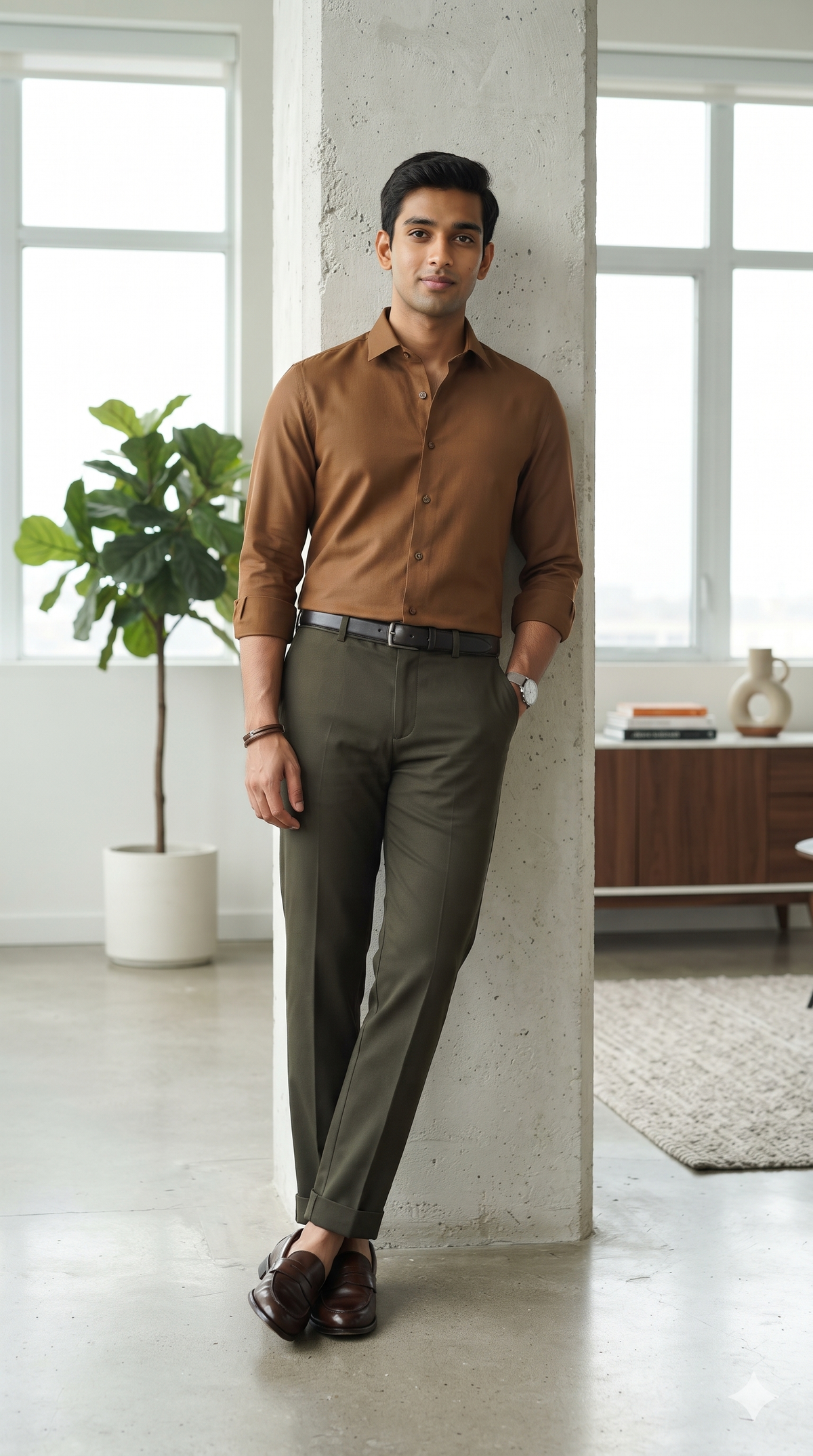 Shirt Fabric ManTire Men's Premium Polyester Viscose Soft Plain Color Peanut Brown