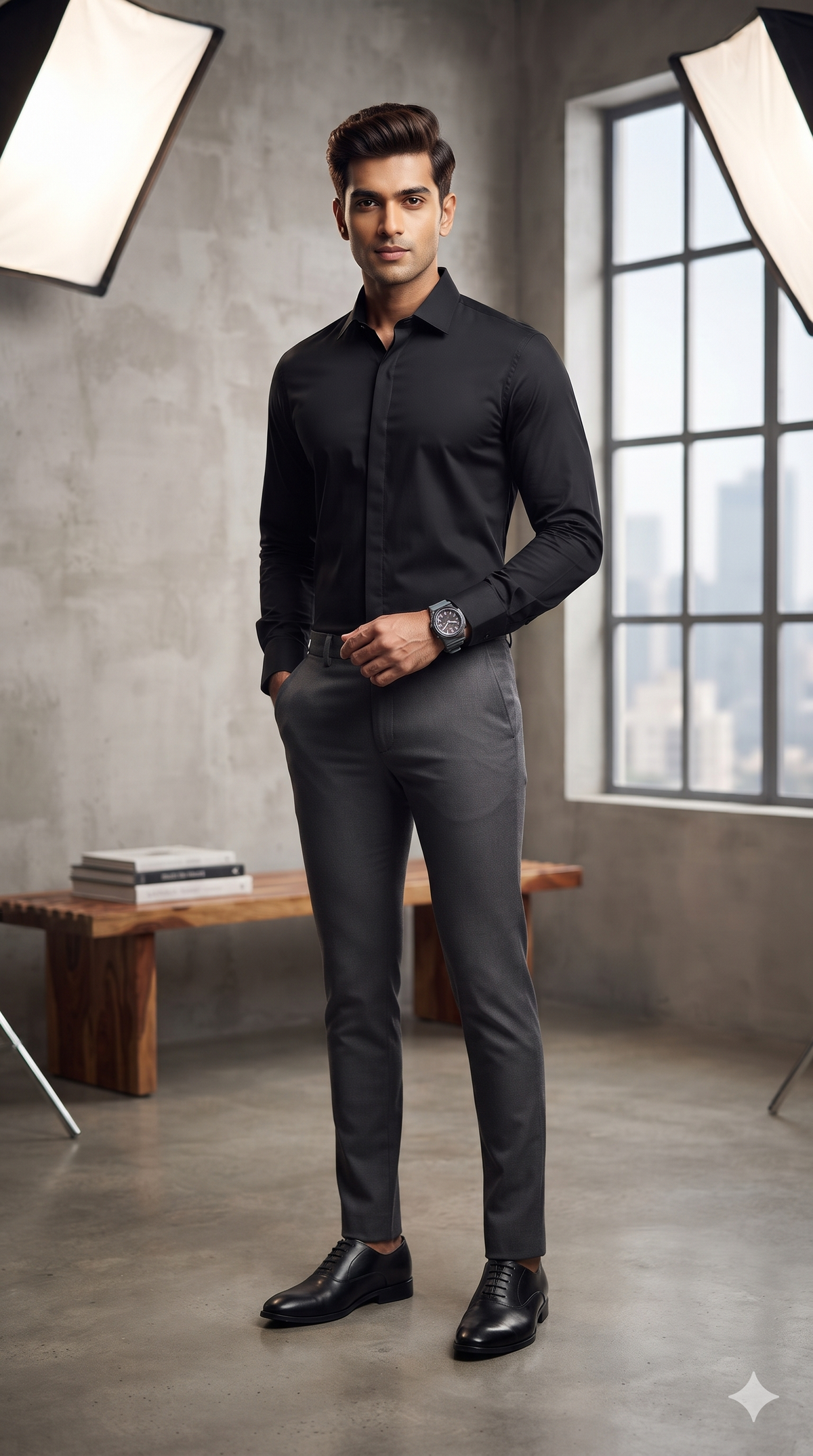 Shirt Fabric ManTire Men's Premium Polyester Viscose Soft Plain Color Black
