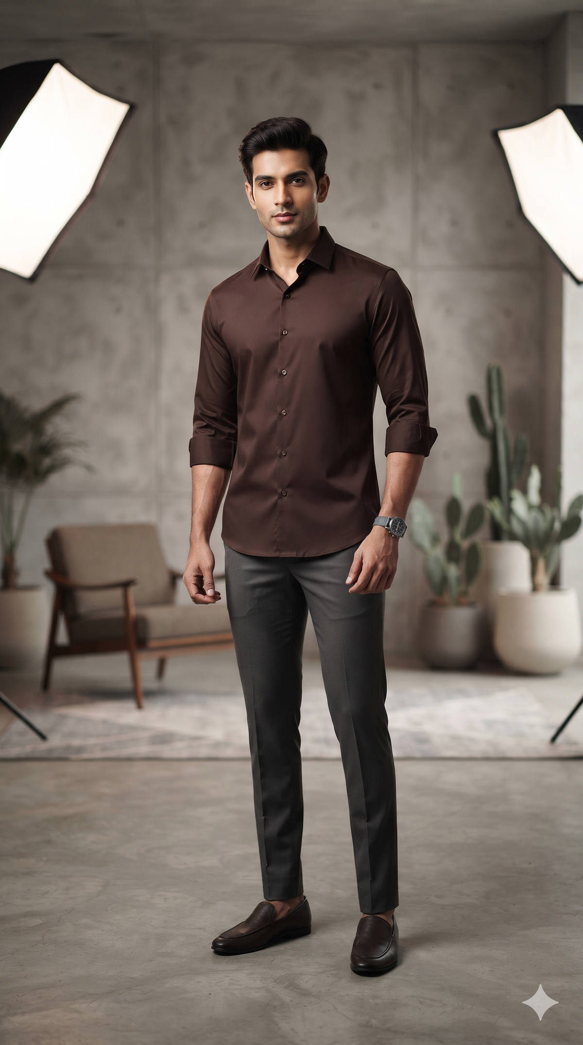 Shirt Fabric ManTire Men's Premium Polyester Viscose Soft Plain Color Dark Coffee