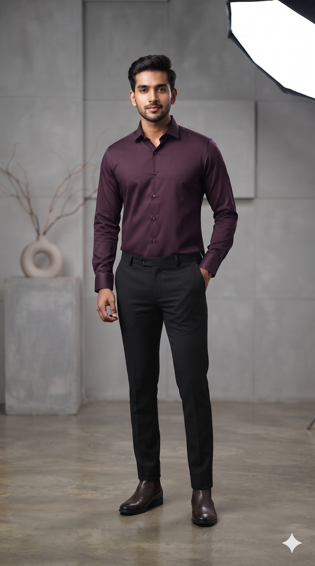 Pant Shirt Combo Siyaram Black Matti Trouser With Dark Wine Plain Poly Viscose Shirt Fabric