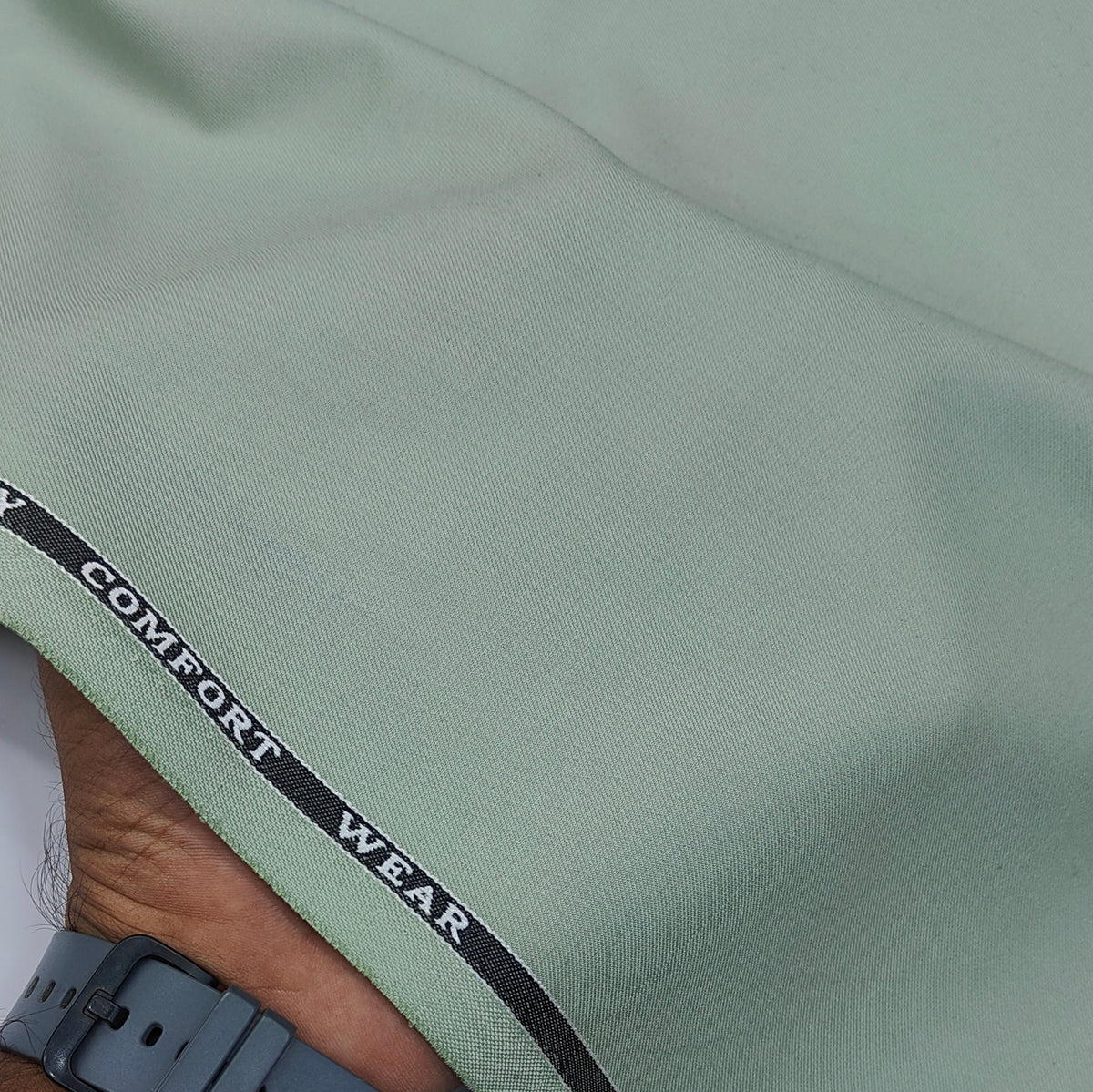 Pant Shirt Combo Vimal Pista Green Stretchable TR Trouser With Mantire Plain White Cotton Shirt Fabric