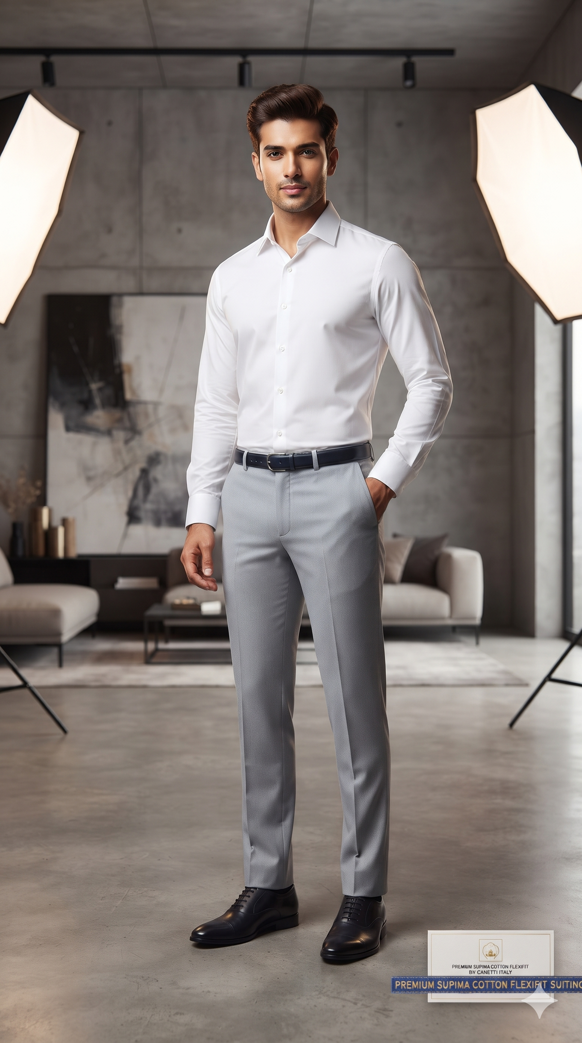 Canetti Italy Luxury Supima Cotton Plain Suiting Fabric Colour Cloud Grey