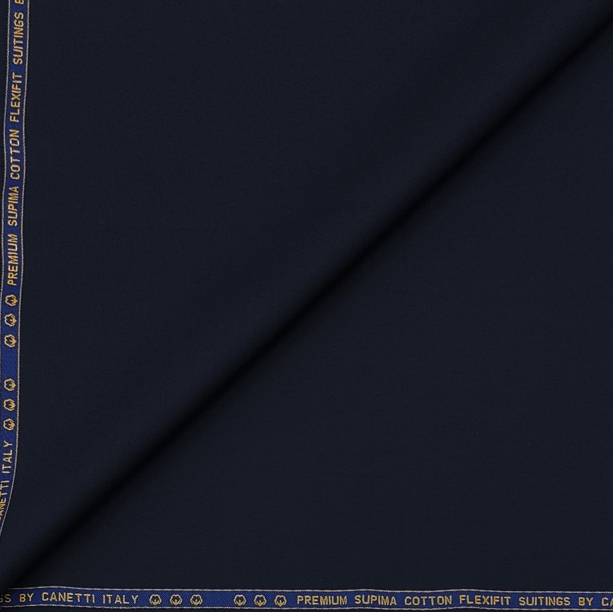 Canetti Italy Luxury Supima Cotton Plain Suiting Fabric Colour Dark Blue