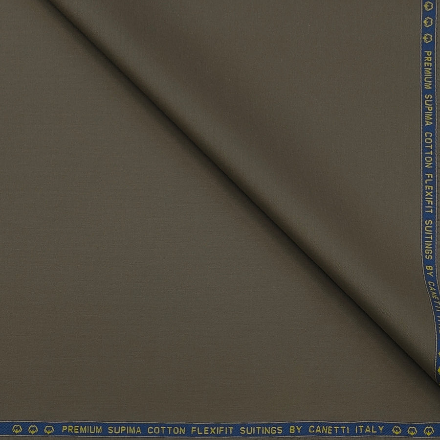 Canetti Italy Luxury Supima Cotton Plain Suiting Fabric Colour Tortilla Brown