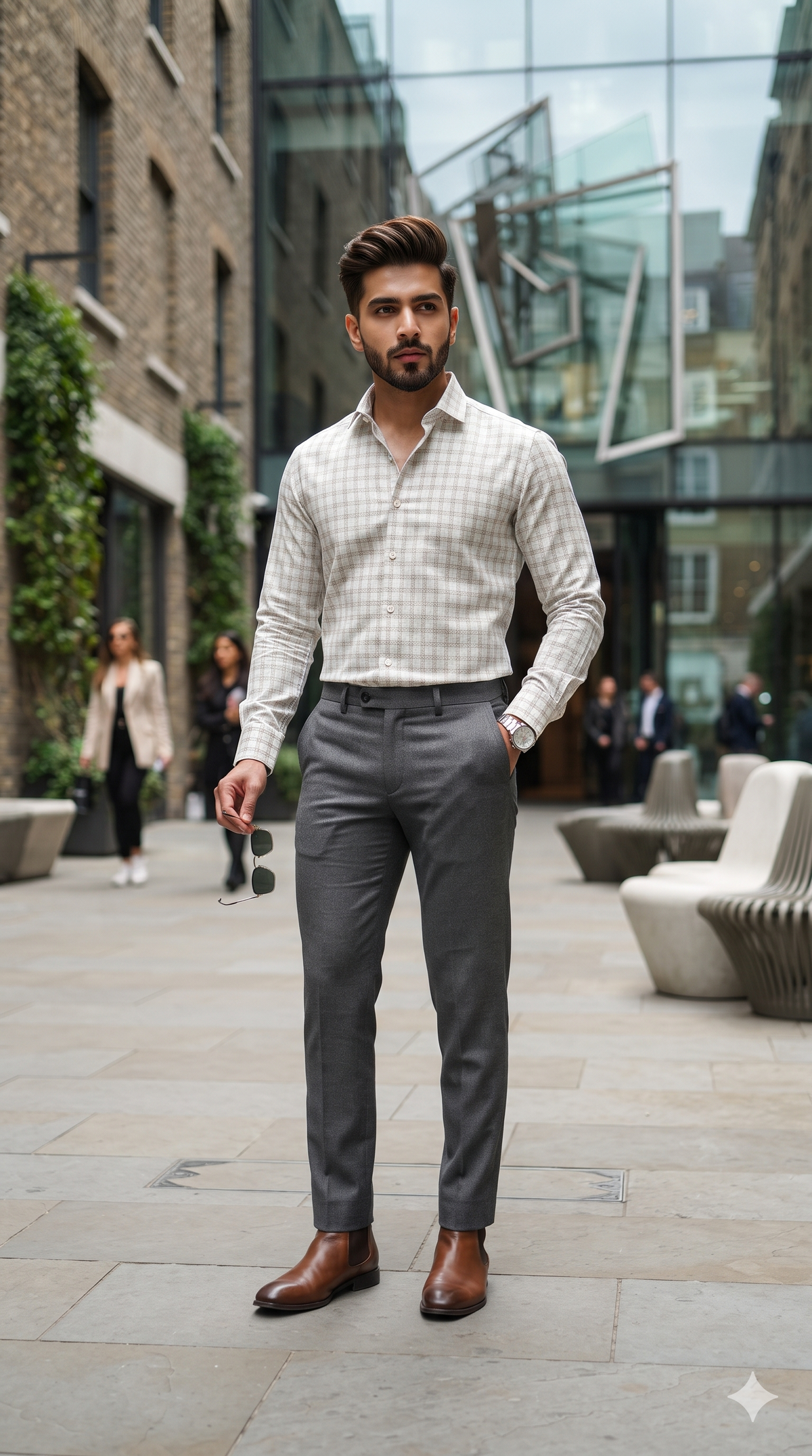 Warm Shirt Fabric Ocm Windowpane Check Colour Off White