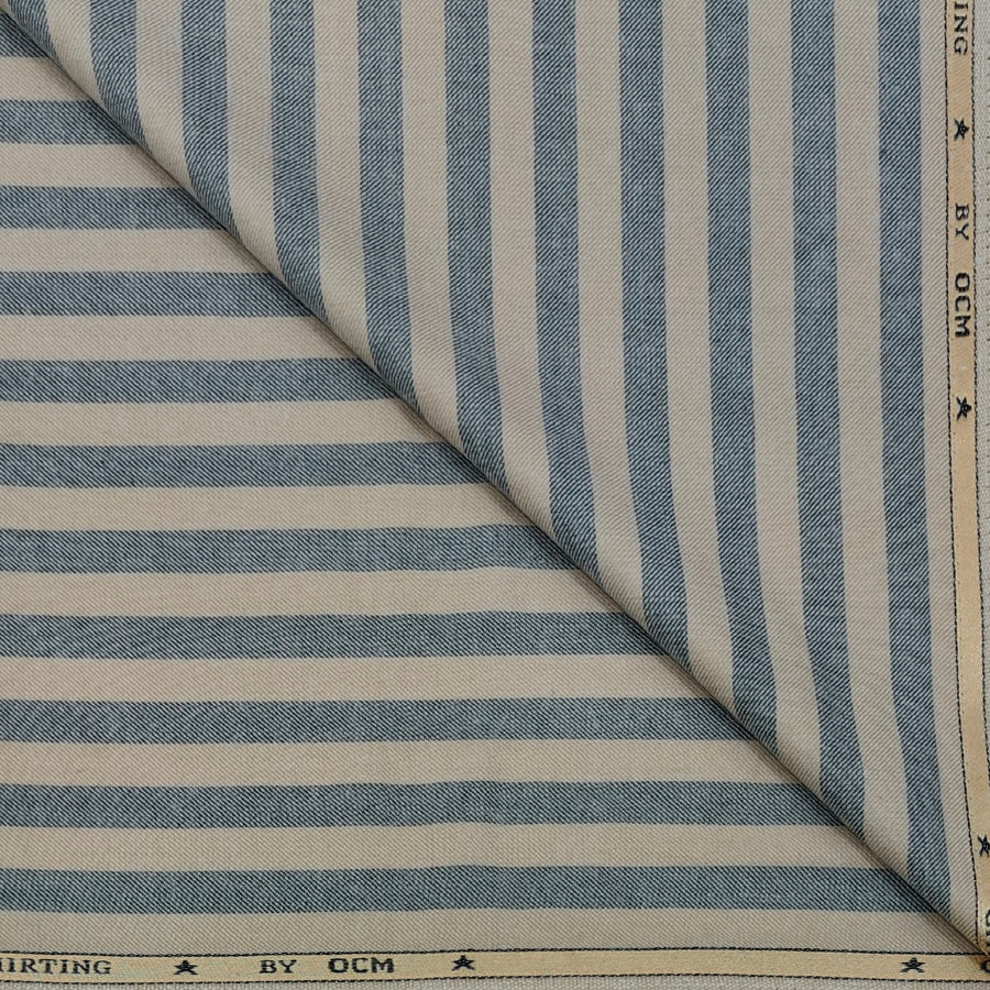 Warm Shirt Fabric Ocm Bengal Stripes Colour Grey N Beige