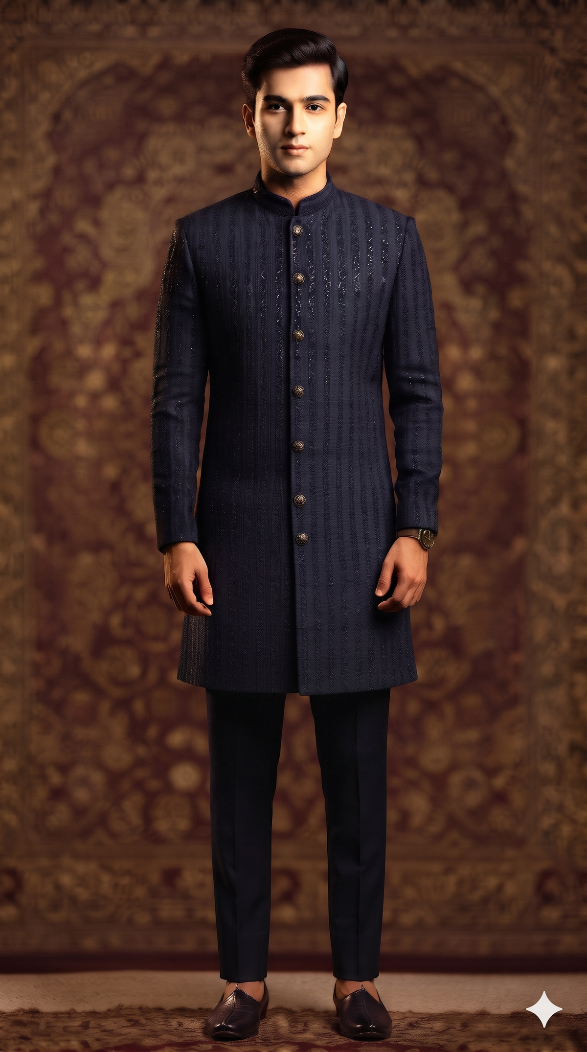 Achkan & Bandhgala Fabric ManTire Silk Fabric With Sequence Colour Midnight Blue