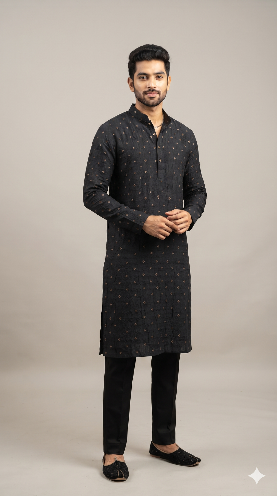 Kurta Fabric ManTire Silk Booti Pattern Colour Black