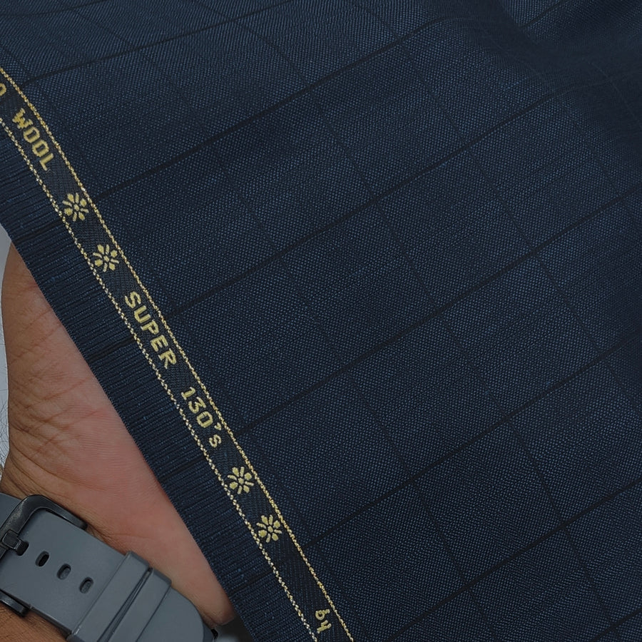 Trouser Fabric Reid & Taylor Super 130s Count 70%Wool Check Color Black N Prussian Blue