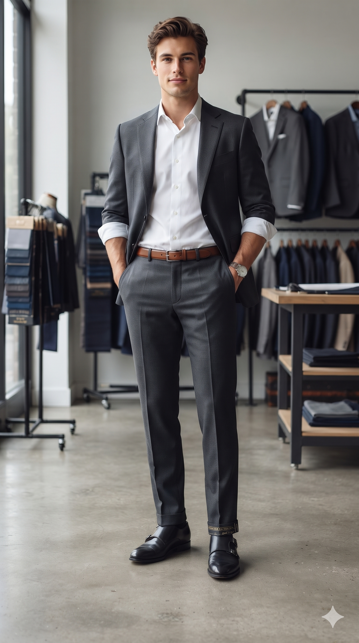 Trouser Fabric Reid & Taylor Super 120s Count 50%Wool Stretchable Plain Color Grey