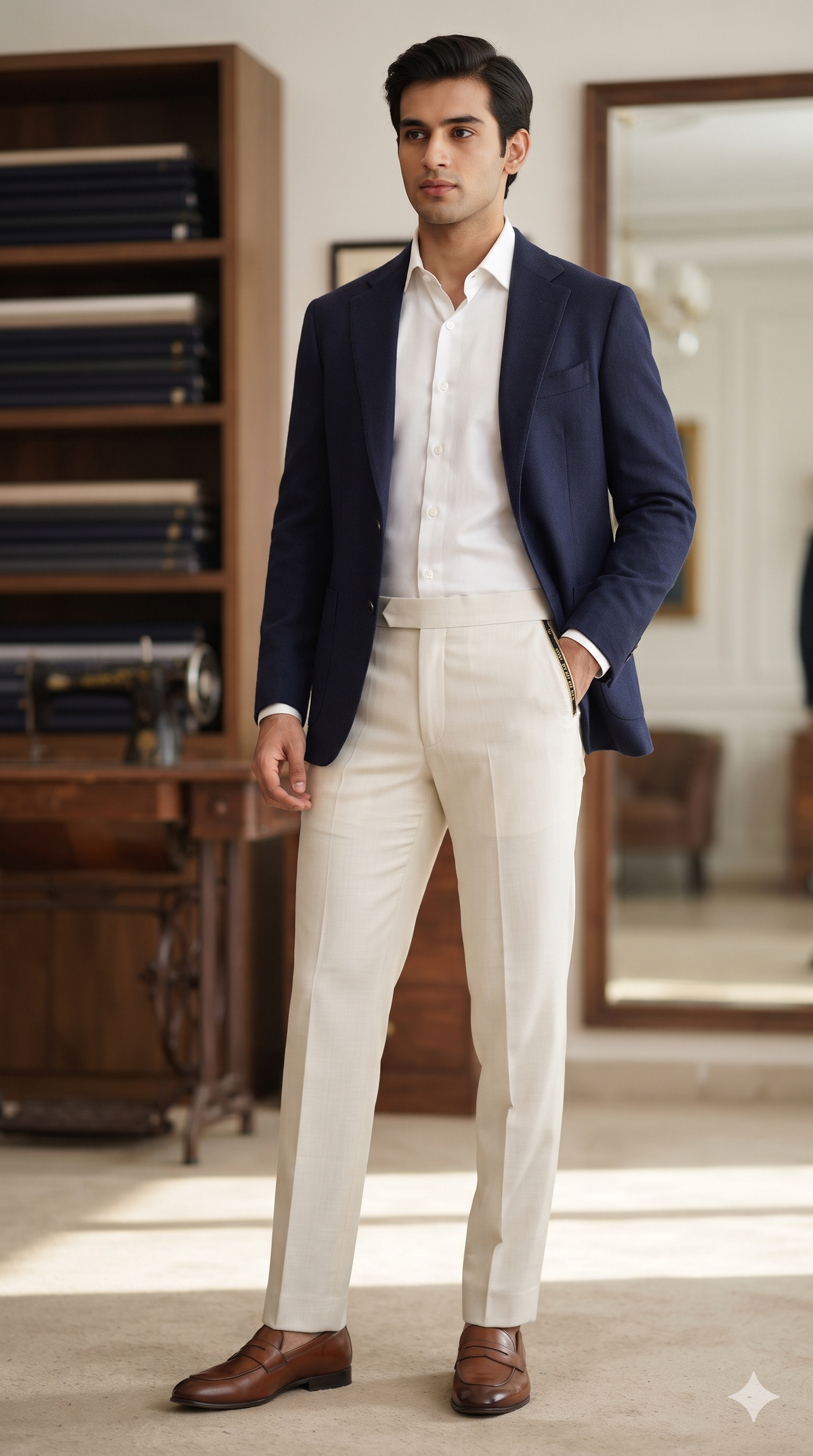 Trouser Fabric Reid & Taylor Super 120s Count 50%Wool Stretchable Plain Color Ash Brown