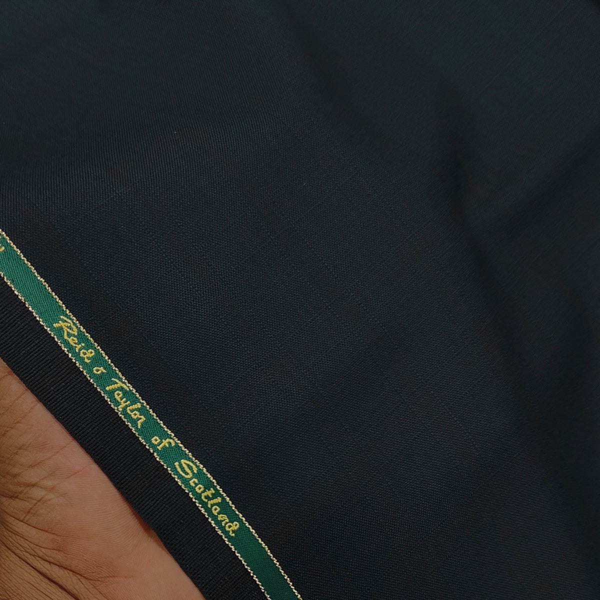 Trouser Fabric Reid & Taylor Super 120s Count 60%Wool Self Check Color Dull Green