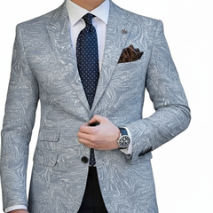 Blazer Fabric ManTire Italian Printed Colour Grey N Blue