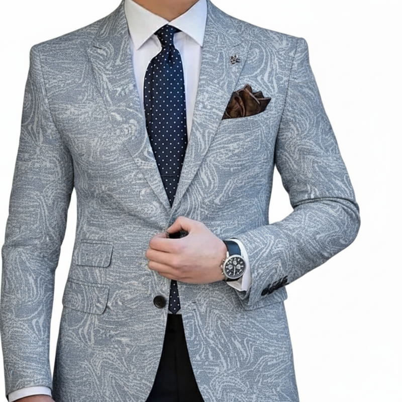 Blazer Fabric ManTire Italian Printed Colour Grey N Blue
