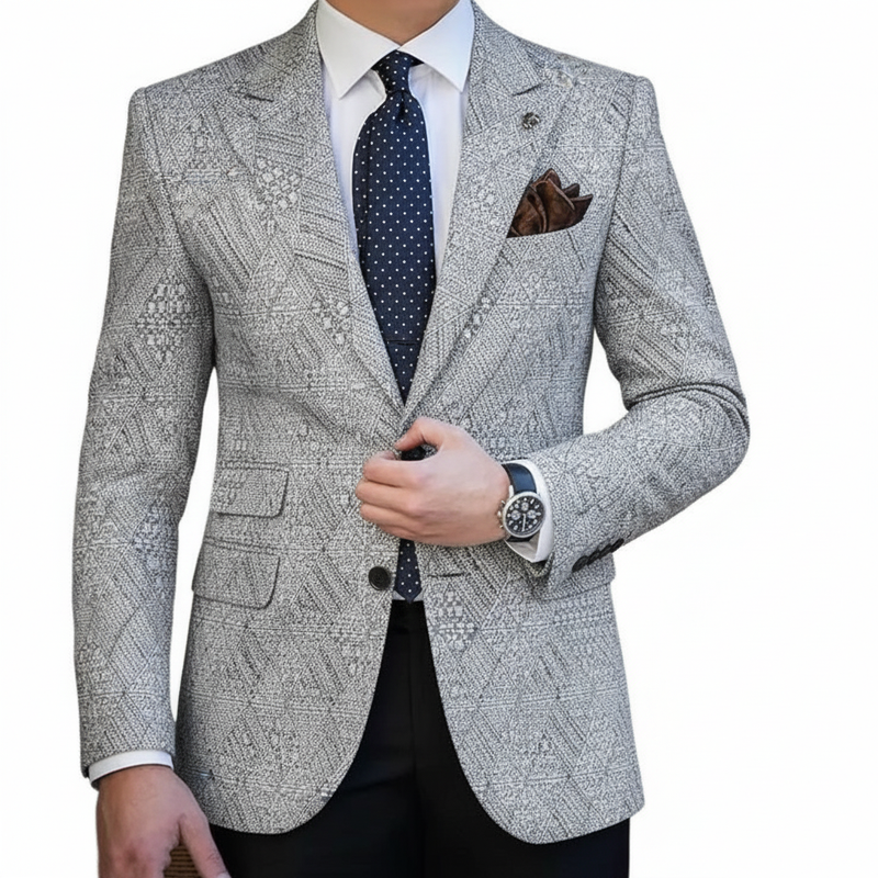 Blazer Fabric ManTire Italian Printed Colour Silver Grey