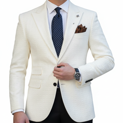 Blazer Fabric ManTire Italian Jacquard Colour Off White