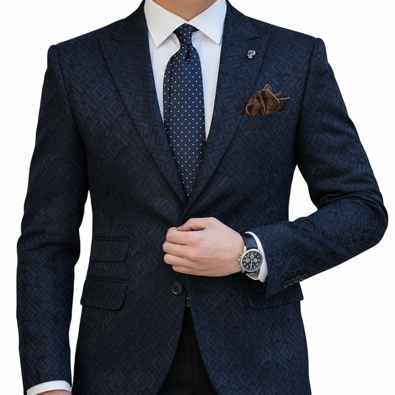 Blazer Fabric ManTire Italian Jacquard Colour Light Prussian Blue
