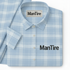 Shirt Fabric ManTire 100% Cotton Broad Check Colour Light Blue