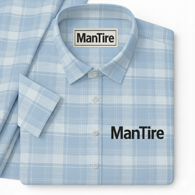 Shirt Fabric ManTire 100% Cotton Broad Check Colour Light Blue