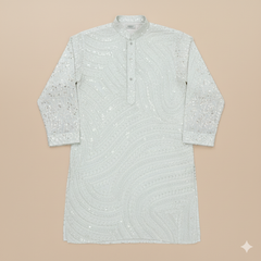 Kurta Fabric ManTire Designer Silk Embroidery Colour Off White