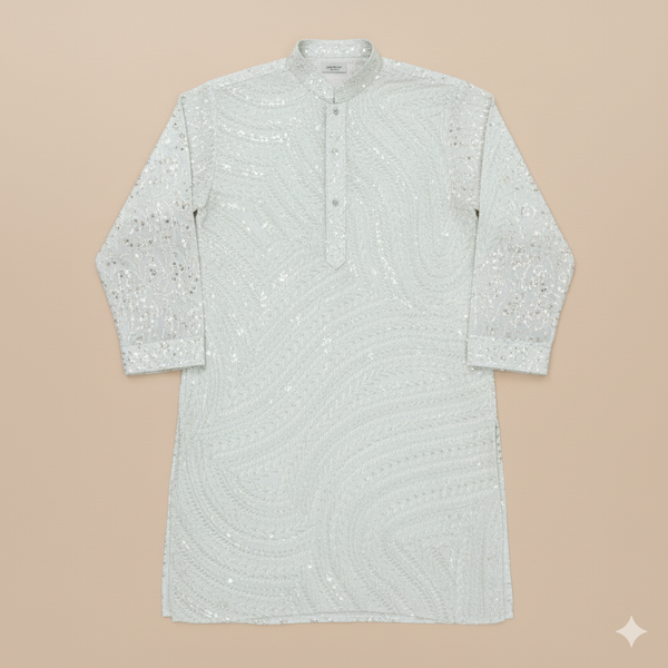 Kurta Fabric ManTire Designer Silk Embroidery Colour Off White