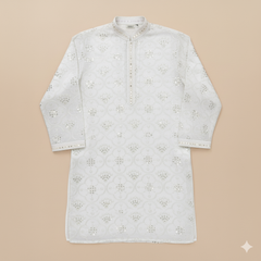 Kurta Fabric ManTire Designer Silk Embroidery Colour Off White