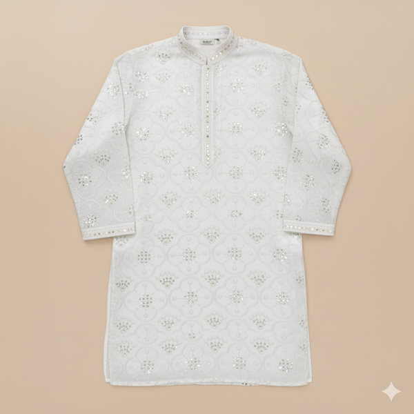 Kurta Fabric ManTire Designer Silk Embroidery Colour Off White